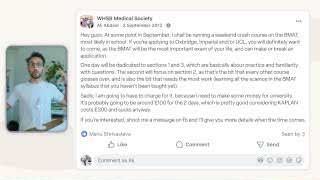 Facebook post from 2012 advertising a BMAT crash course