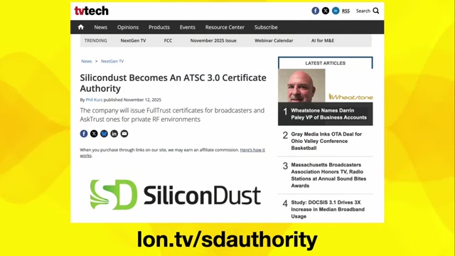 电视技术杂志报道Silicondust成为ATSC 3.0证书颁发机构