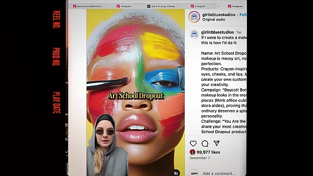 A creator presenting design ideas for a makeup brand using AI-generated imagery.