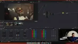 DaVinci Resolve UI showing a complex node tree including DCTR, LUTs, and color corrections