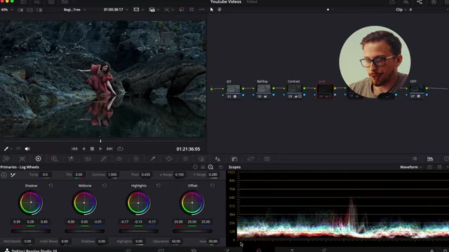 DaVinci Resolve Log Wheels interface, showing adjusted low and high ranges for precise control over shadows and highlights