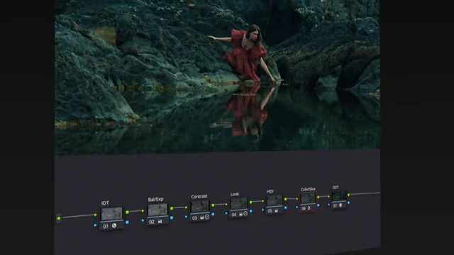 The organized 7-node beginner workflow in DaVinci Resolve, with the graded footage displayed above