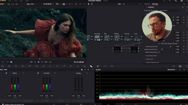 Close-up of footage demonstrating subtle film halation effect around bright areas