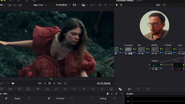 Close-up of footage before and after applying custom film grain, adding film-like texture
