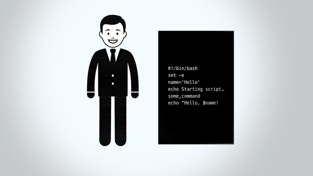 Illustration of a person writing a simple bash script