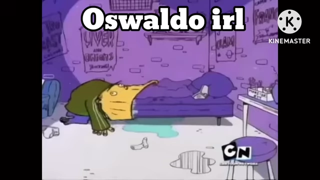 A cartoon character is seen sleeping in a messy room, labeled "Oswaldo irl".