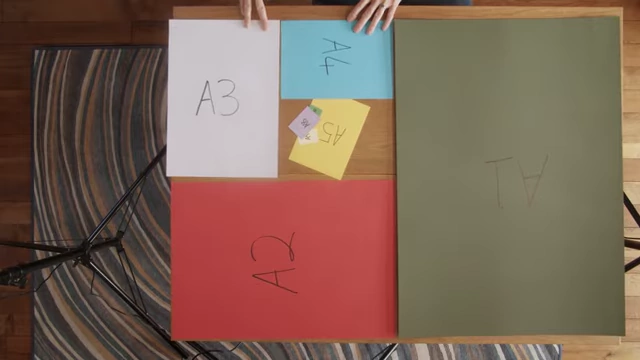 A-series paper sizes from A1 to A10 arranged in a golden spiral, illustrating their proportional scaling.