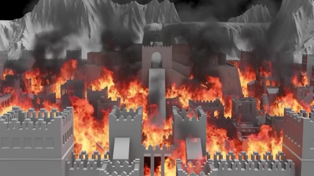 Ancient city of Babylon in flames