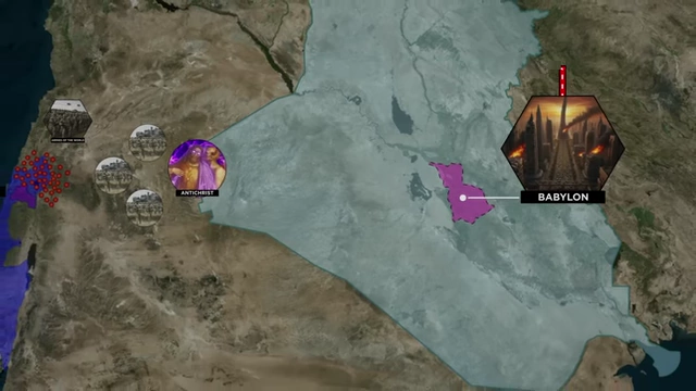 Map showing the Antichrist's army moving from Armageddon to Jerusalem