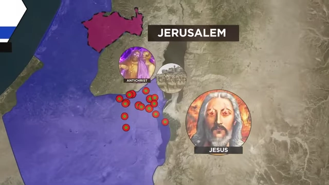 Map showing Jesus chasing the Antichrist's armies from Petra back towards Jerusalem, into the Valley of Jehoshaphat