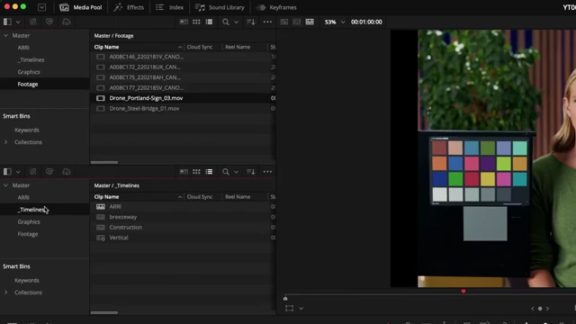 Dual Pane Media Pool displaying two bins simultaneously