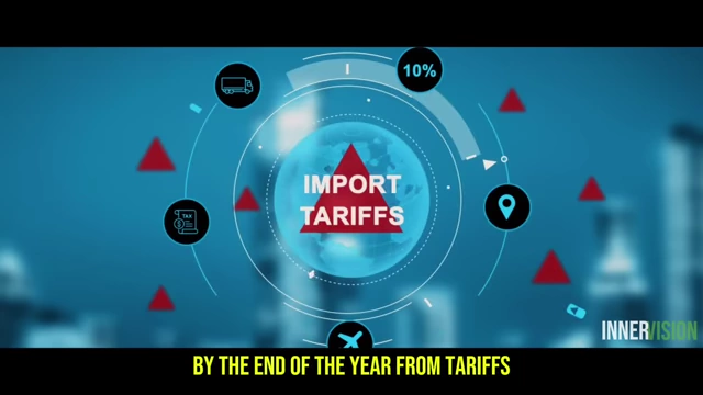 An animated graphic illustrating "IMPORT TARIFFS" and their global trade impact