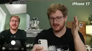 iPhone 17 displaying its Center Stage front camera in landscape mode while held vertically