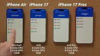 Antutu benchmark scores for iPhone Air, iPhone 17, and iPhone 17 Pros