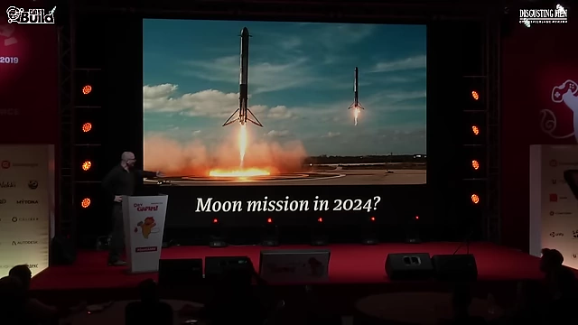 SpaceX's Falcon 9 rockets demonstrating reusability, with a projected moon mission by 2024