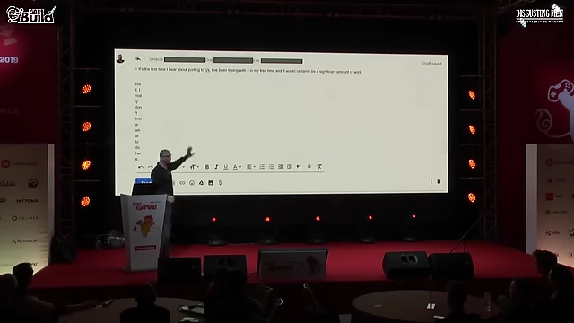 A Gmail compose window demonstrating a formatting bug, forcing text into a narrow column