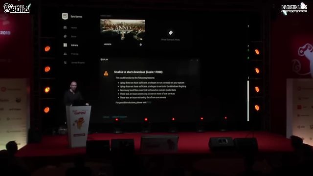 An Epic Games Store error message, 'Unable to start download'