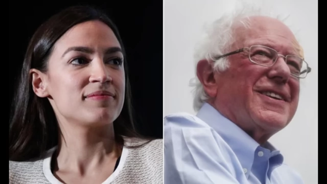 Images of Congresswoman Alexandria Ocasio-Cortez and Senator Bernie Sanders, who previously attempted to cap credit card interest rates.