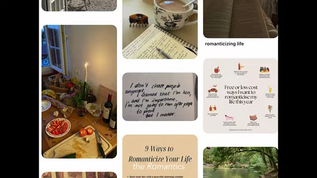 A Pinterest board showing images associated with "romanticizing life."