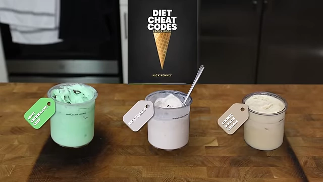 Overview of the three protein ice cream flavors from the creator's cookbook.