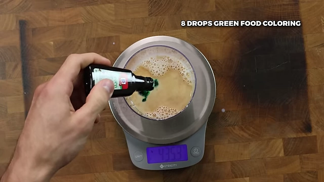 Adding 8 drops of green food coloring for the mint ice cream.