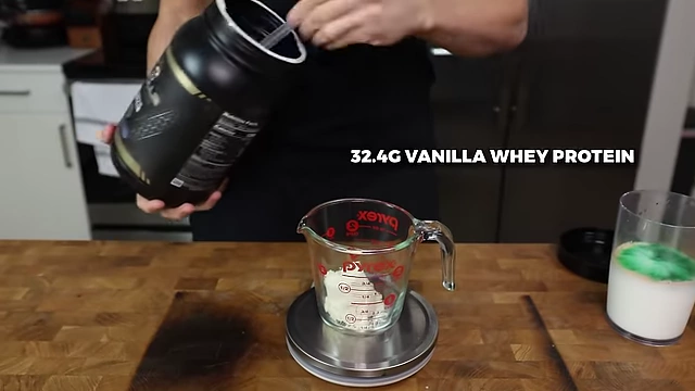 Adding 32.4g of vanilla whey protein.