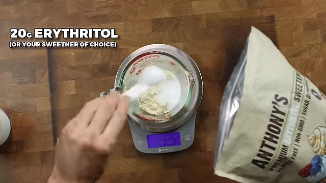 Adding 20g of erythritol for sweetness.