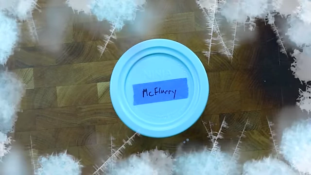 Oreo McFlurry ice cream base labeled and ready for 24-hour freezing.