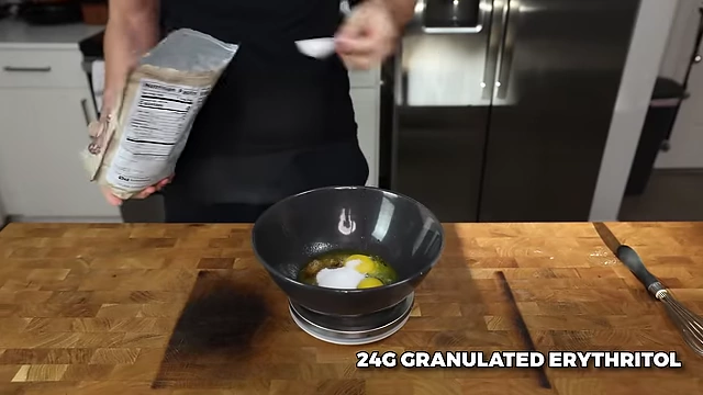Adding 24g of granulated erythritol.