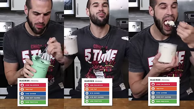 Macro breakdowns for each protein ice cream flavor, showing calories, fat, carbs, net carbs, and protein.