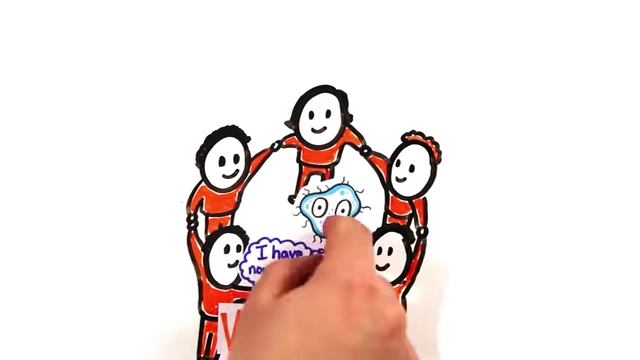 A whiteboard animation depicting herd immunity, where vaccinated individuals form a protective barrier around a germ, preventing its spread.