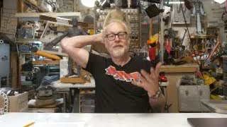 Adam Savage animatedly describes the on-site problem-solving during the shoot