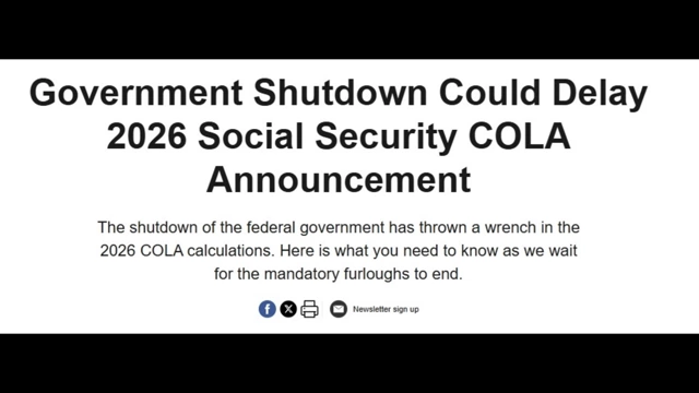 A news headline indicating that a government shutdown could delay the 2026 Social Security COLA announcement.