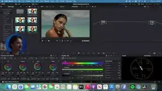 DaVinci Resolve showing the vectorscope with the skin tone indicator line activated
