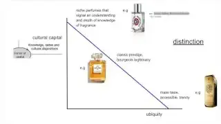A graph illustrating Bourdieu's theory of distinction, where cultural capital inversely correlates with ubiquity.