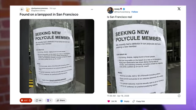 Examples of the San Francisco polycule poster going viral on Reddit and Twitter