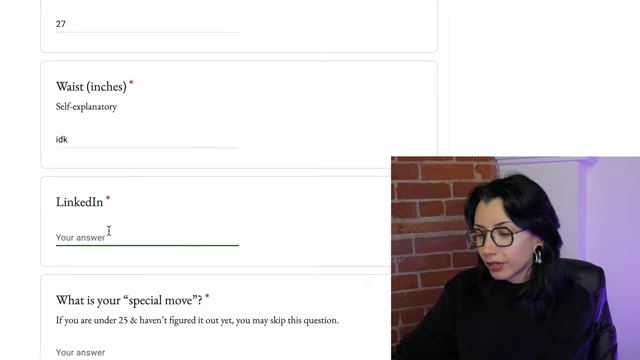 Application questions about LinkedIn, special move, and talents