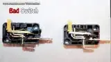Comparison of a bad switch (left) and a good switch (right), highlighting the internal spring steel mechanism.