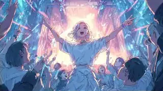 A vibrant K-pop concert scene with a female idol on stage and an enthusiastic crowd, representing the highly stylized and expressive performances.