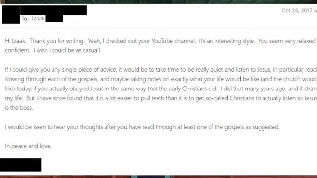 Daryl's first email response to CringyGull, containing a subtle red flag about "so-called Christians."