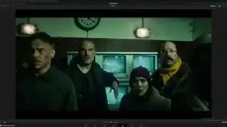 Screenshot of a Stranger Things reference frame showing a green-cyan dominant palette with hints of yellow and desaturated skin tones.