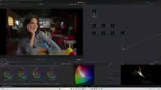 Final graded shot with DaVinci Resolve UI showing the simplified node tree and color warper adjustments.
