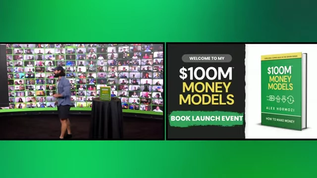 Alex Hormozi's '100M Money Models' book and event, showcasing an expert targeting business owners scaling from $1M to $10M, a high-barrier niche.