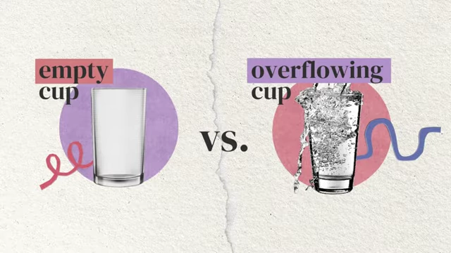 Diagram contrasting an 'empty cup' (fear-driven, seeking attention) with an 'overflowing cup' (abundance-driven, authentic, magnetic) to illustrate energetic states of creators.