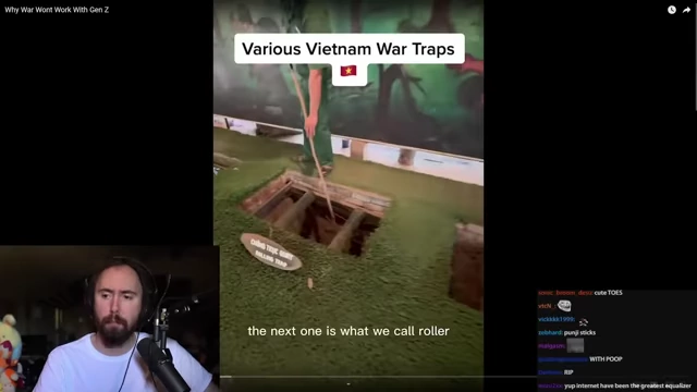 Diagram of various traps during the Vietnam War, such as bamboo spike pits