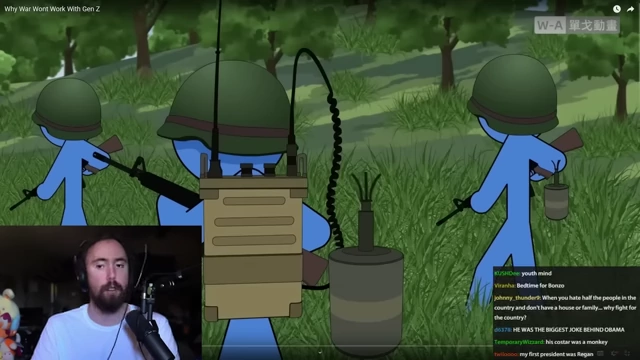 Blue-green stick figure animation soldiers in a Vietnam War setting