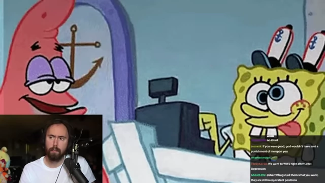 SpongeBob working at a cash register with Patrick next to him, metaphorically suggesting that young people used to easily find jobs and buy homes