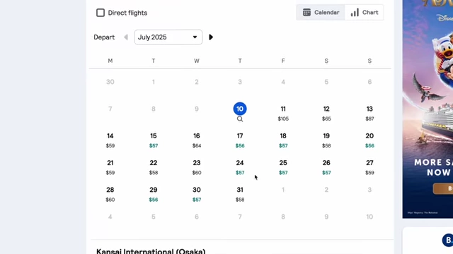 Skyscanner Calendar Showing Cheap Flights