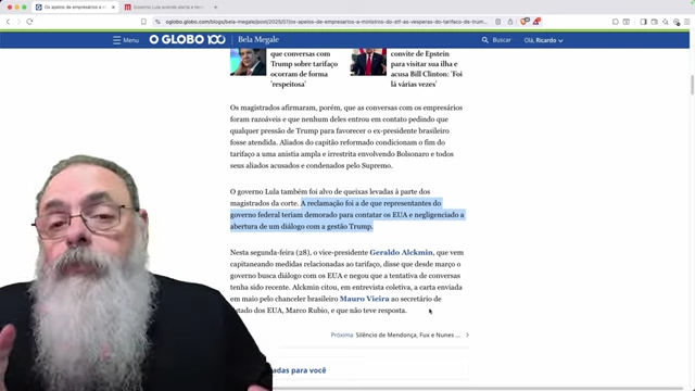 News article highlighting the Lula government's alleged delay in contacting the US and engaging with the Trump administration