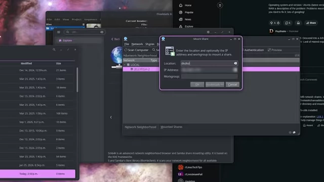 Mount Share dialog box from a third-party application Linus used to connect to a network share